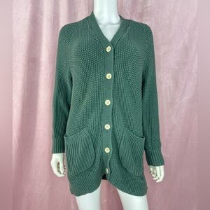 Alex Mill Womens 100% Cotton Green Cardigan Chunky Knit Pockets Size Small